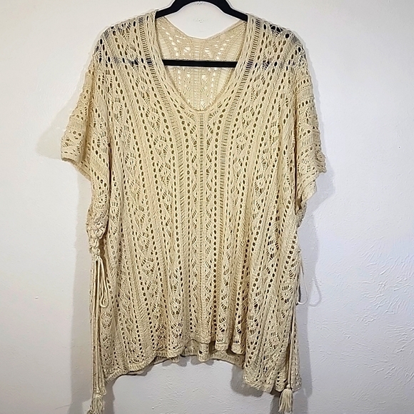 Crochet cream pull over sweater with ties on sides vintage style - Picture 1 of 7